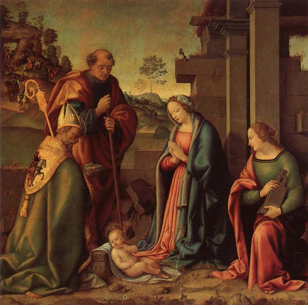 Raffaello Botticini Adoration of the Christ Child with St.Barbara and St.Martin